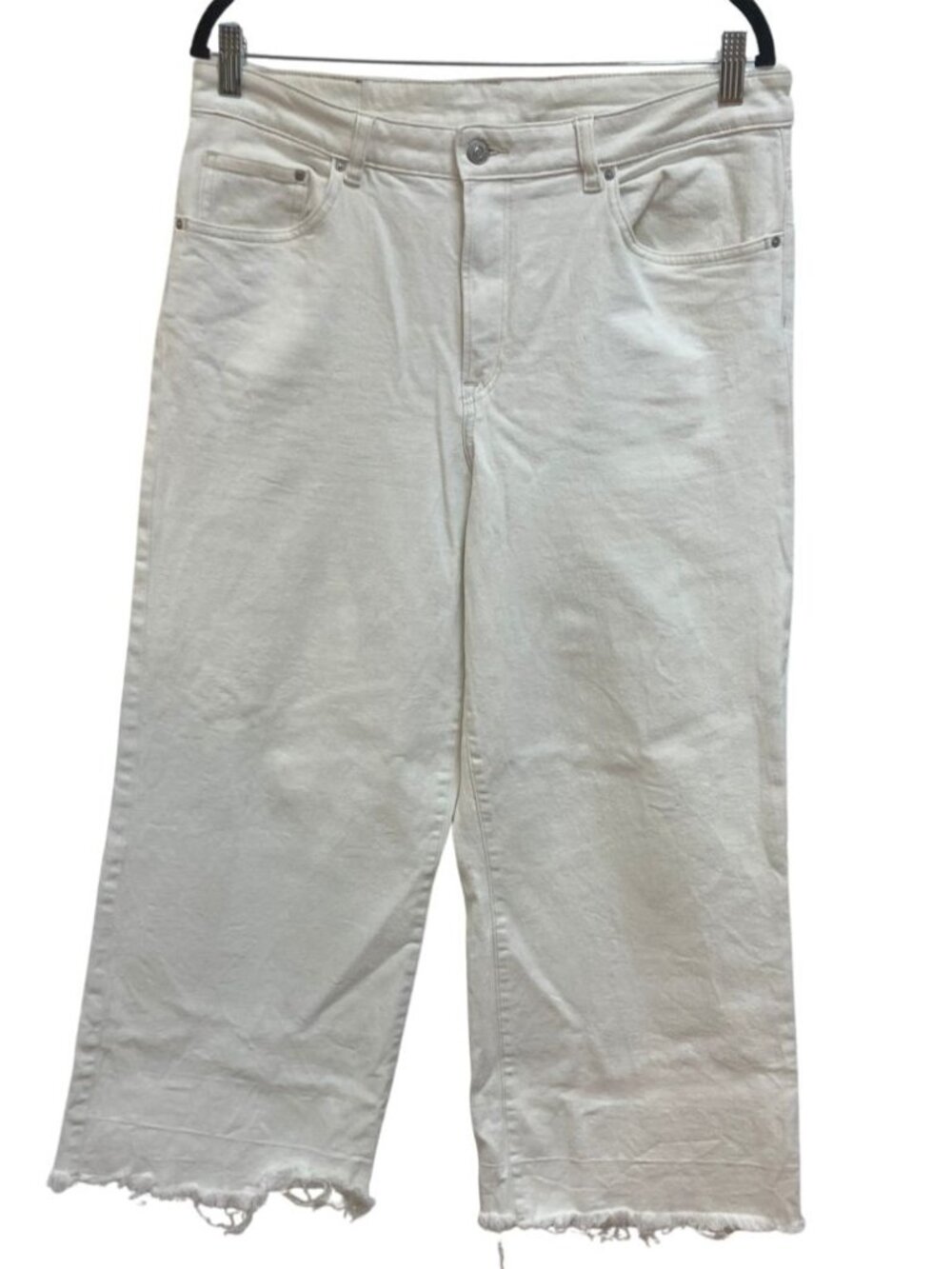 &DENIM White Denim Cut Off Culotte Size 34 Waist Frayed Hem